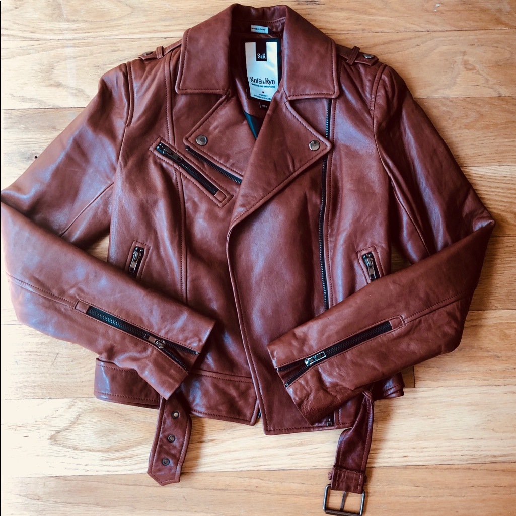 Soia & Kyo Leather Jacket Size Xs In Camel